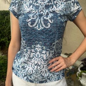 INC blue burnout top with embellishment. Size PS